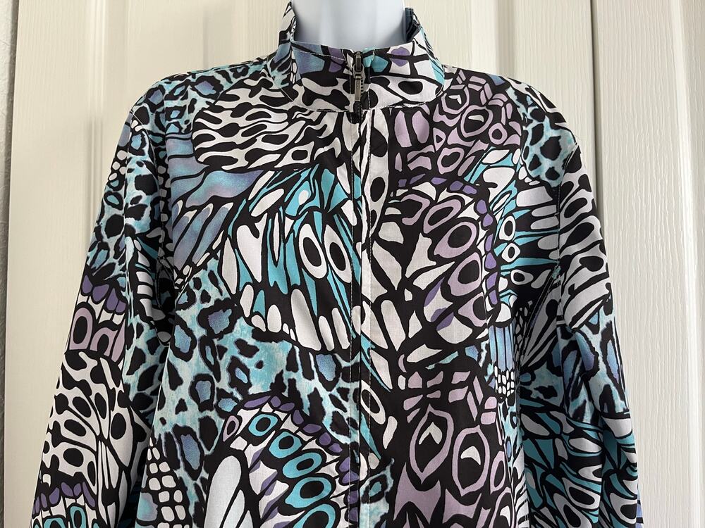 Additions by Chico's Sz 3 Butterfly Print Zip Front Jacket Stretch Mock Neck XL